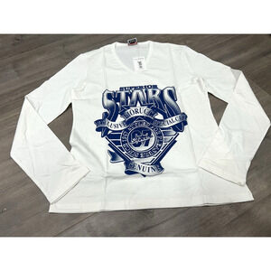 NWT Fiorucci Men's Long Sleeve Superior Stars Graphic‎ Tee White Blue T-Shirt XL